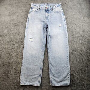 Womens Low Rise Baggy Loose Fit Jeans Size 9 Light Wash Cotton Straight Leg Pant